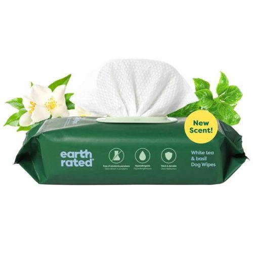Earth Rated Környezetbarát Illatosított Nedves Törlőkendő Fehér tea és Bazsalikom (100 Db)