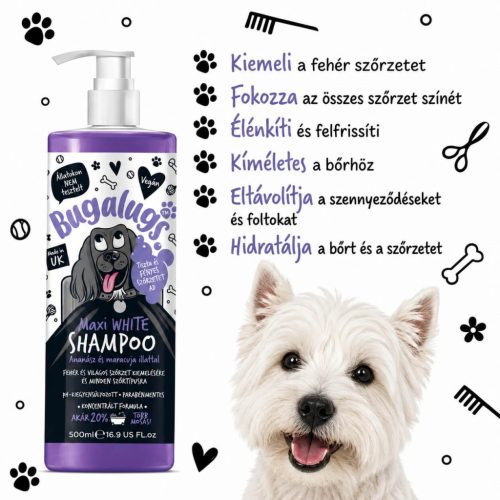 Bugalugs Maxi White Sampon - színélénkítő 250ml