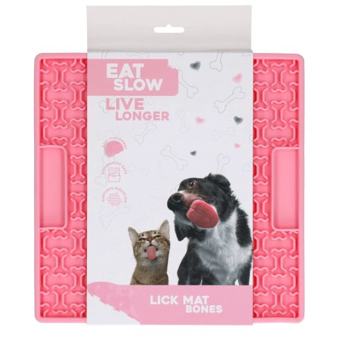 Eat Slow Live Longer Lick Mat Bones rózsaszín